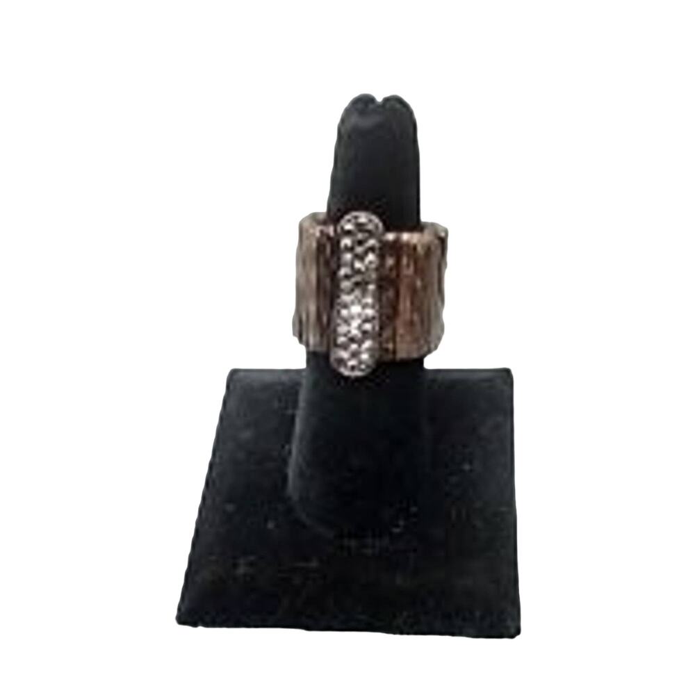 Stretch statement ring brown metal bars hematite colored rhinestones